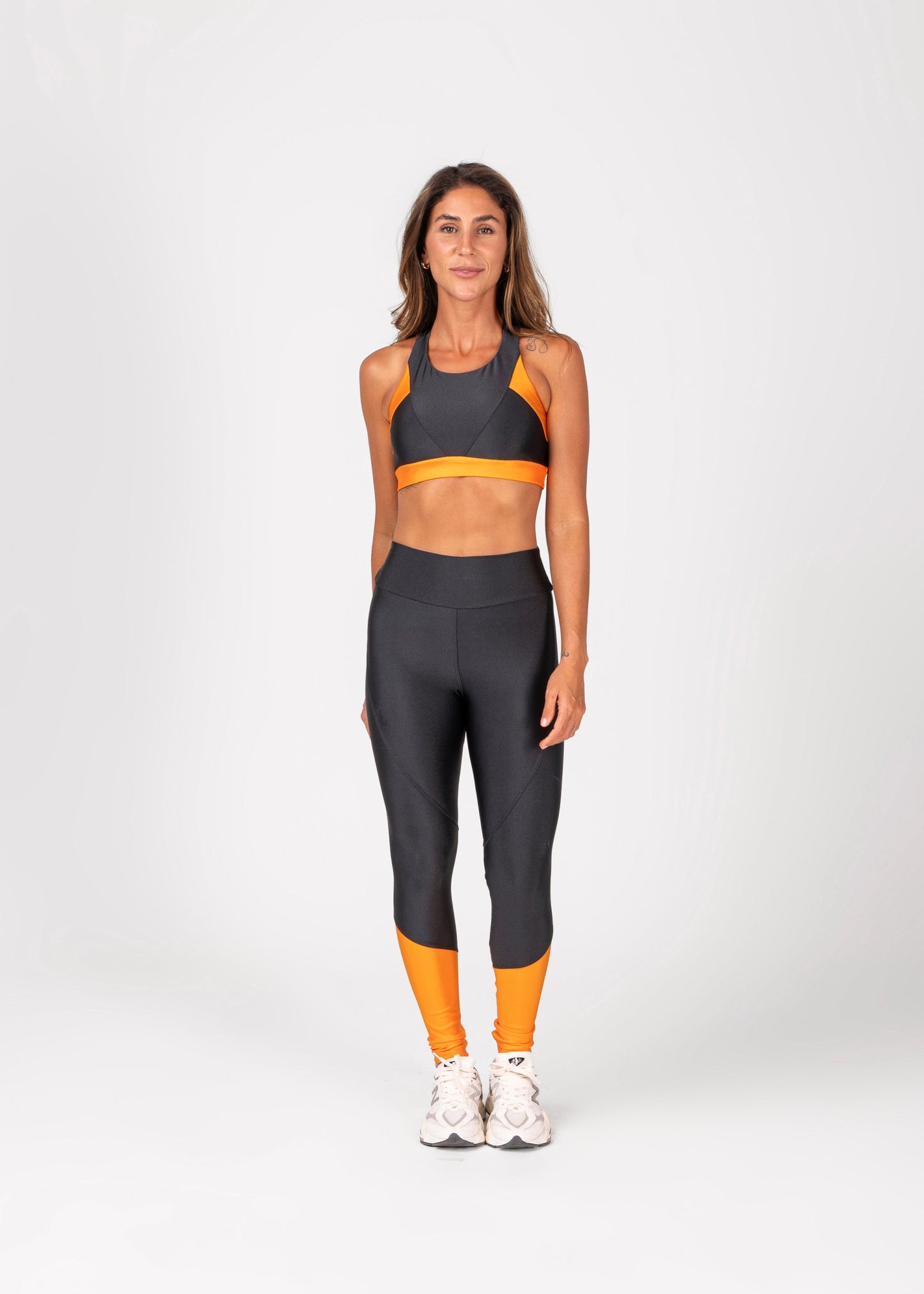 Legging e Top Recortes Premium Grafite e Tangerina (Top e Legging separados)