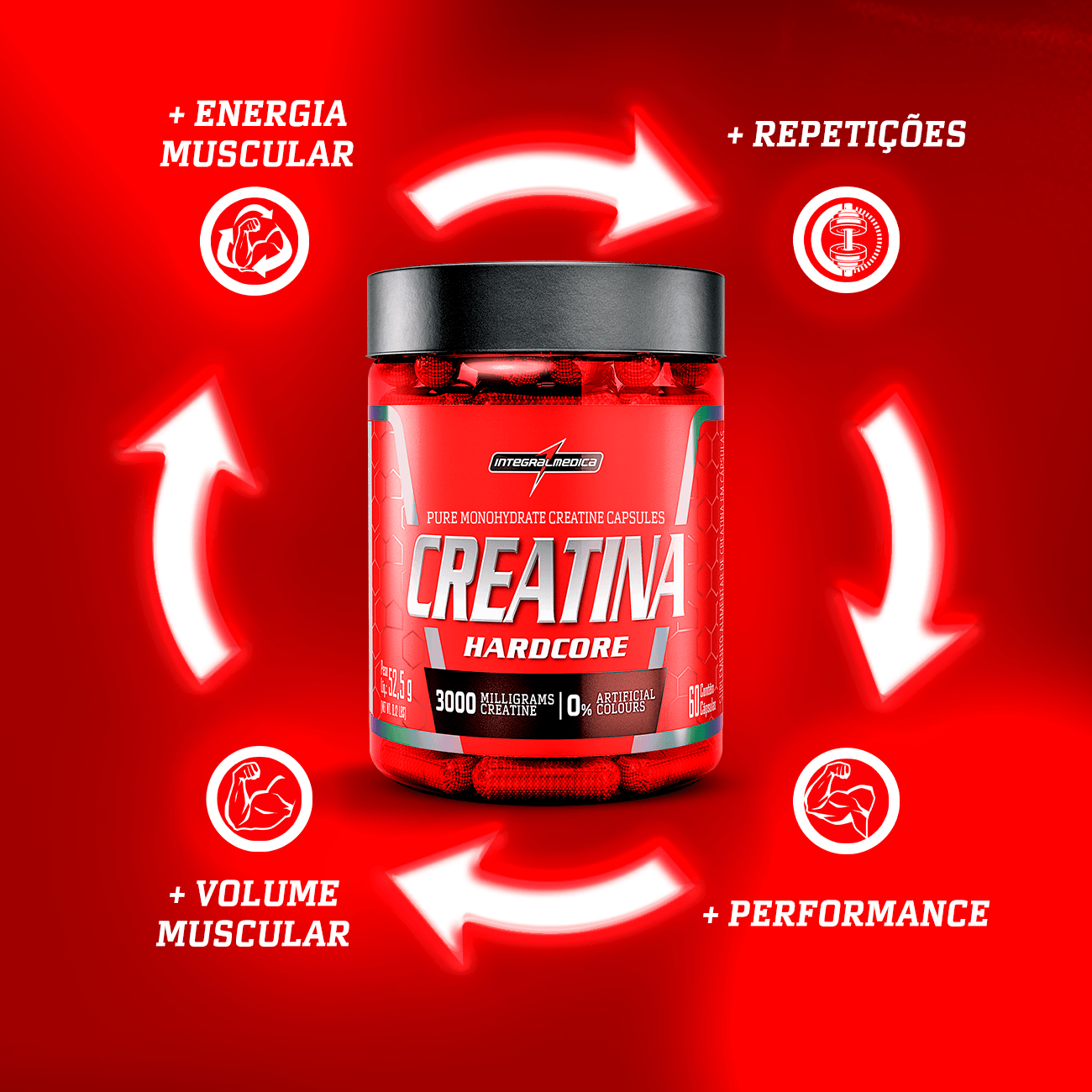 Creatina Hardcore (60 Cápsulas) - Integralmedica